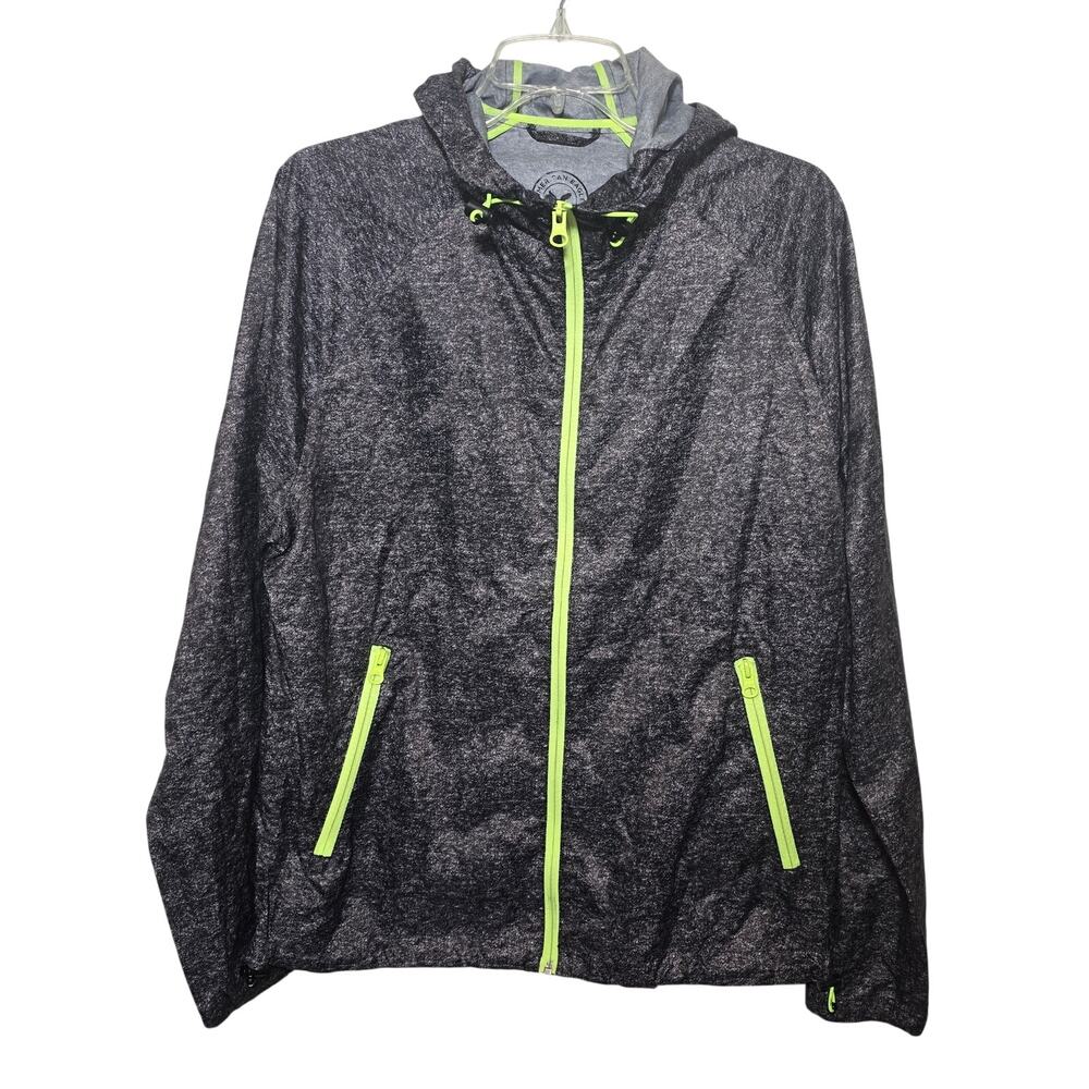 American Eagle Rain Jacket Grey/Neon Size Med Full Zip Hooded Adjustable Waist